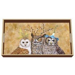 PPD/Vicky Sawyer Owl Family Whimsical Artistic Vanity Lacquered Tray #1003258